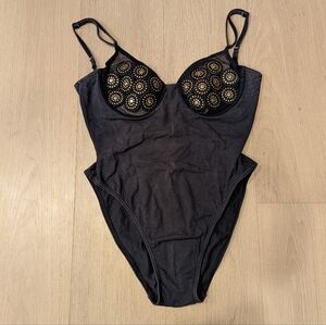 Vintage 90's Black and Gold Mesh Bodysuit